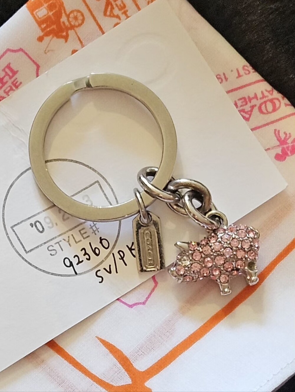 Coach Vintage Pink Swarovski Pig Key Chain Keyring